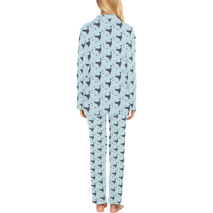 Whale Cute Design Themed Print Women's Long Pajama Set