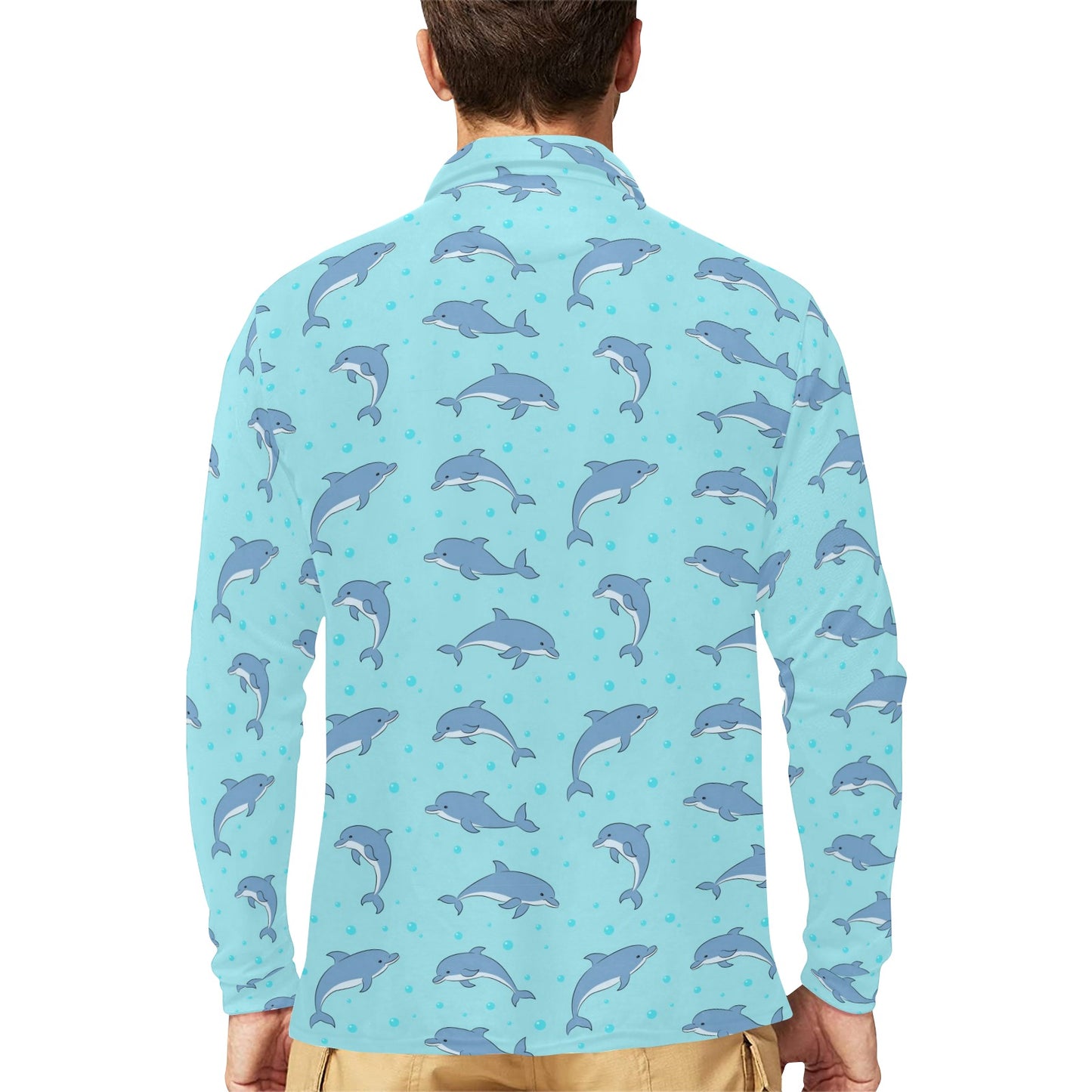 Dolphin Baby Cute Print Pattern Long Sleeve Polo Shirt For Men's
