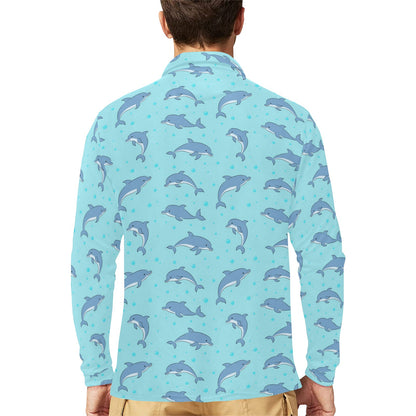 Dolphin Baby Cute Print Pattern Long Sleeve Polo Shirt For Men's