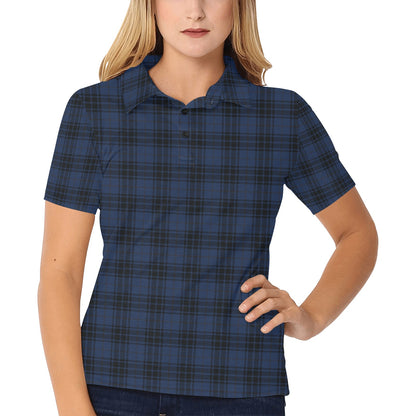 Navy Blue Tartan Plaid Pattern Women's Polo Shirt