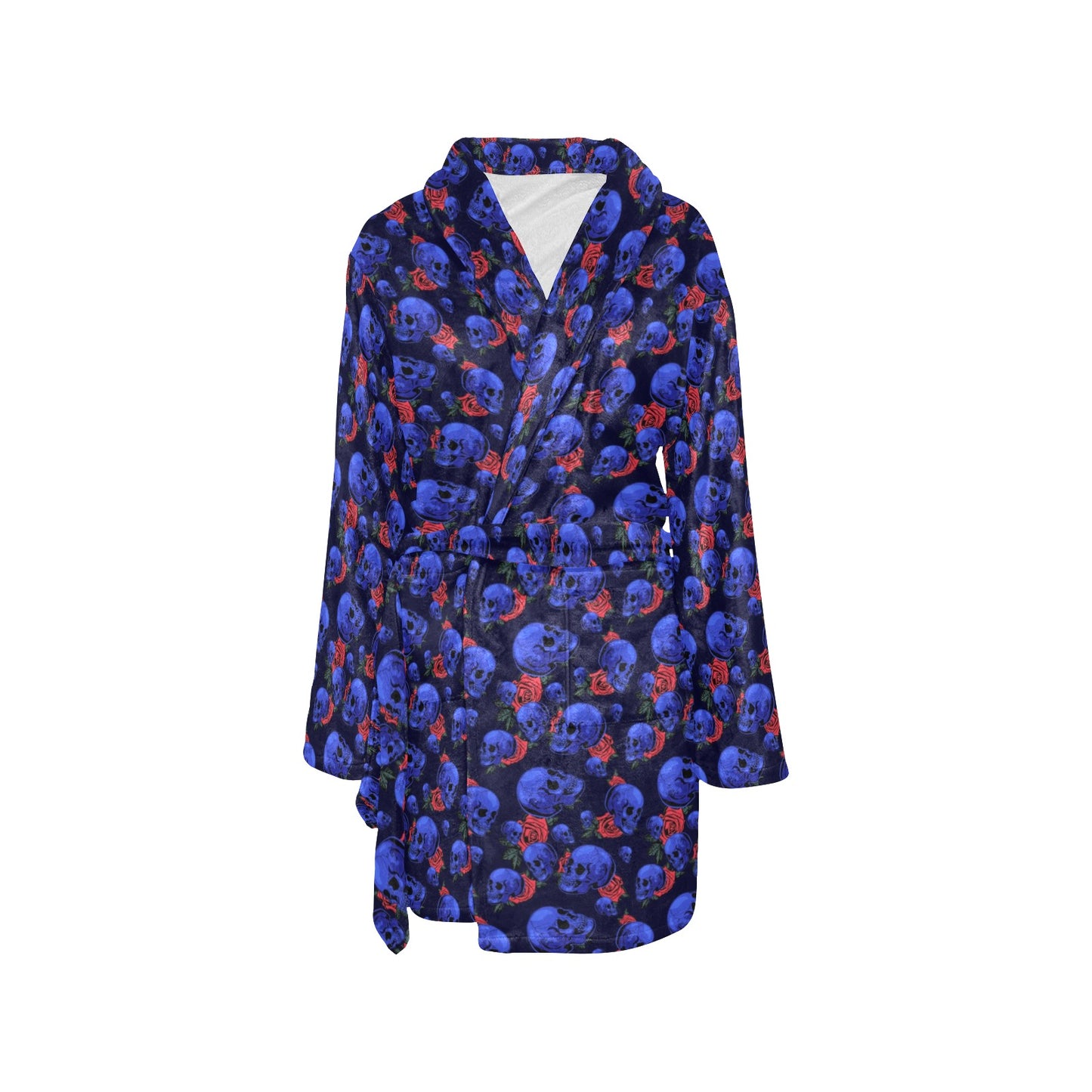 Skull Roses Neon Design Themed Print Women's Fleece Robe
