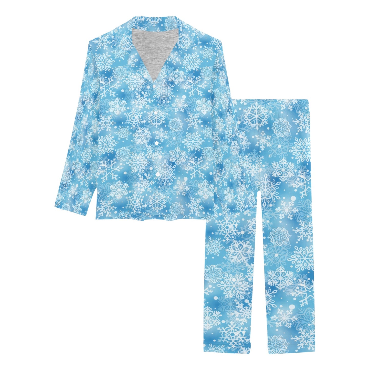 Snowflake Blue Print Design LKS301 Women's Long Pajama Set