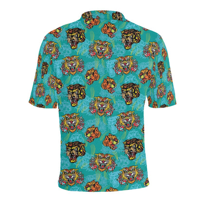 Tattoo Tiger Head Print Design LKS304 Men Polo Shirt