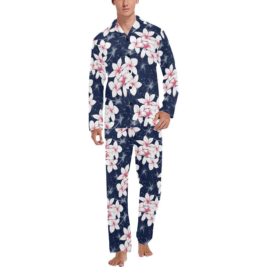 Plumeria Pattern Print Design PM017 Men's Long Pajama Set