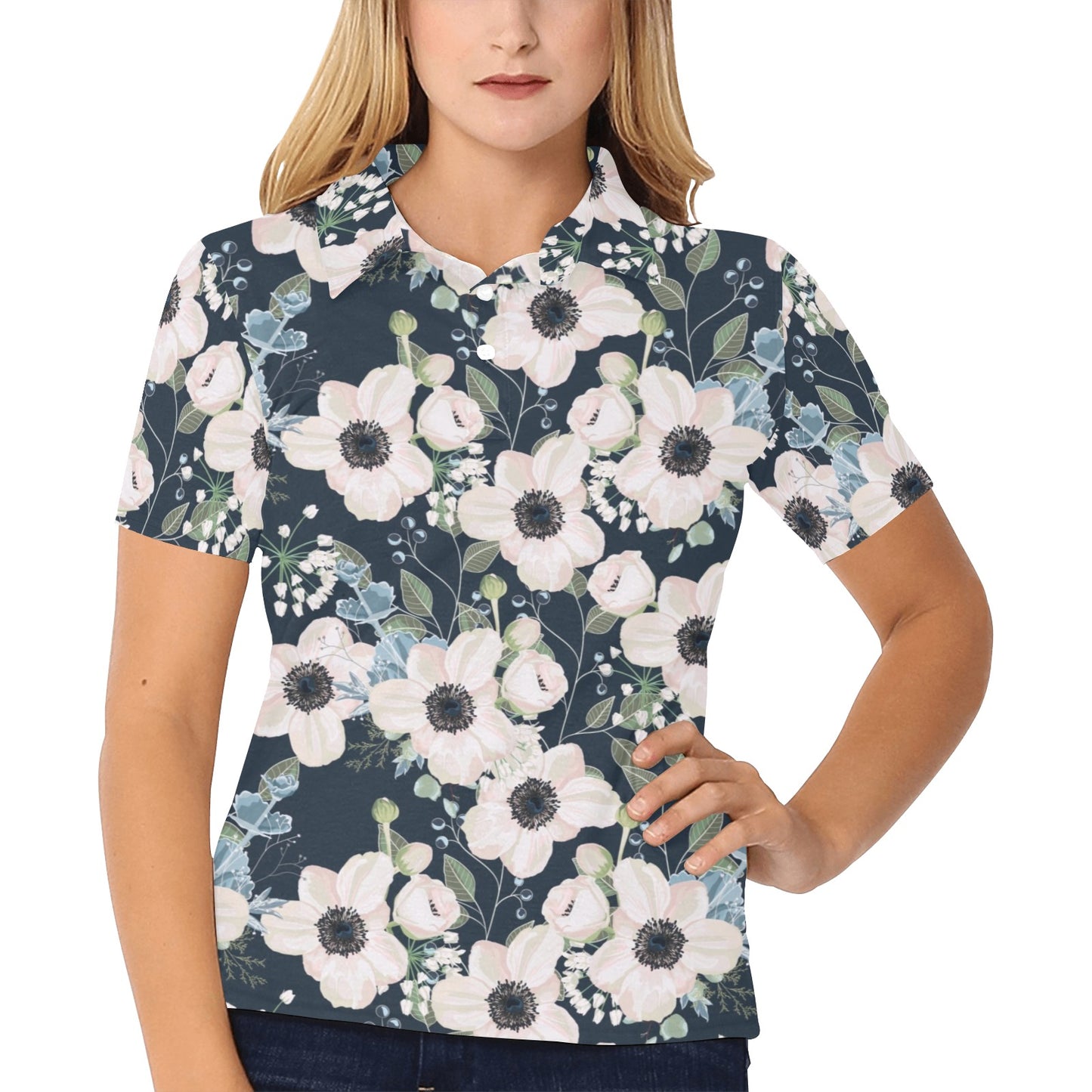 Anemone Pattern Print Design AM02 Women's Polo Shirt