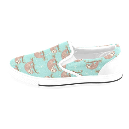Sloth Print Design LKS302 White Slip Ons Canvas Women's Shoes