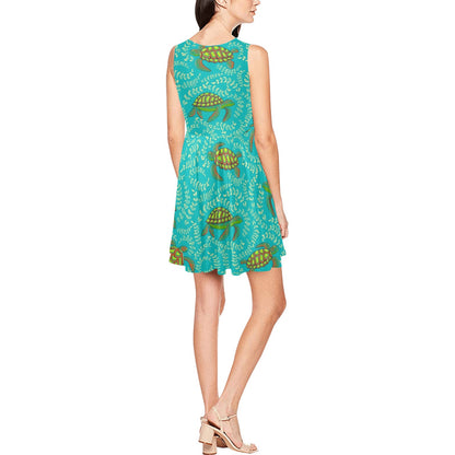 Sea Turtle Pattern Print Design T010 Sleeveless Dress