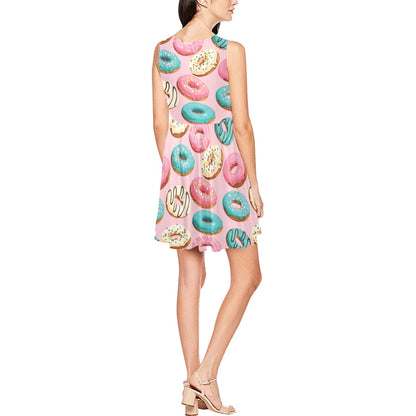 Donut Pattern Print Design DN06 Sleeveless Dress