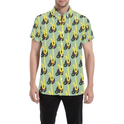 Saxophone Print Design LKS405 Men Short Sleeve Button Up Shirt