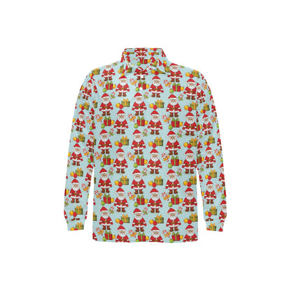 Santa Christmas Themed Print Design LKS303 Long Sleeve Polo Shirt For Men's