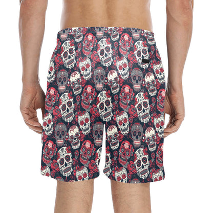 Sugar Skull Print Design LKS303 Men's Swim Trunks Beach Shorts
