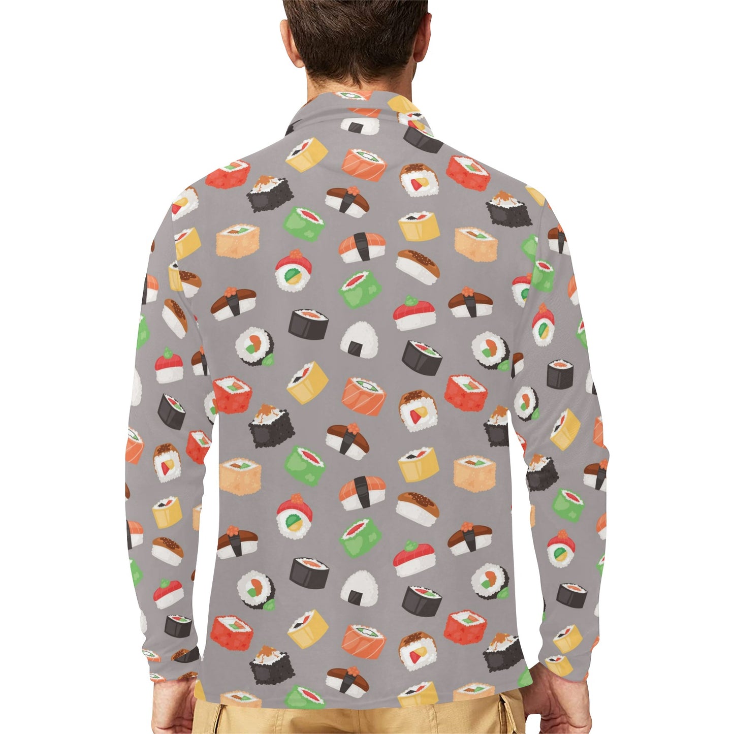 Sushi Print Design LKS307 Long Sleeve Polo Shirt For Men's