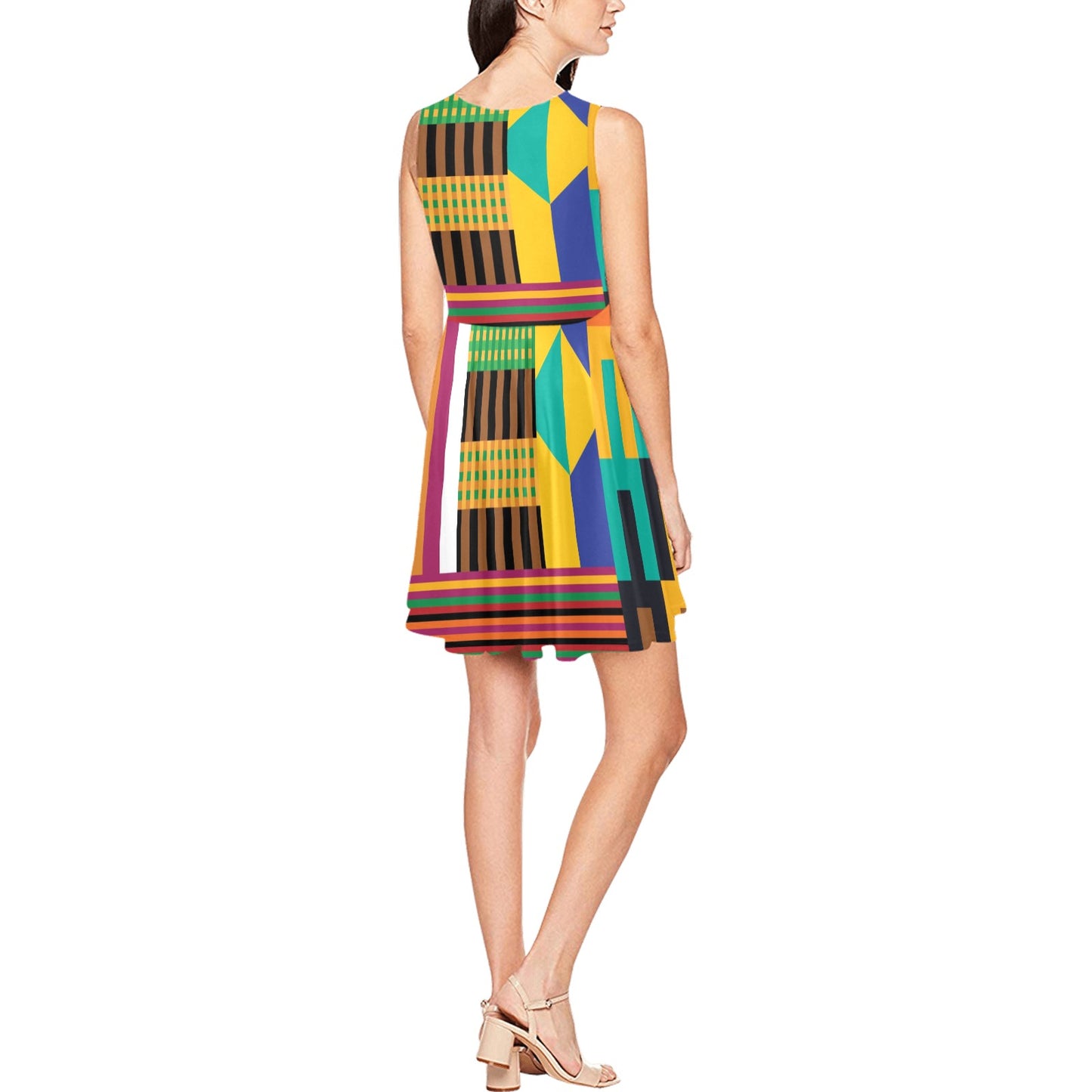 Kente Pattern Print Design 03 Sleeveless Dress