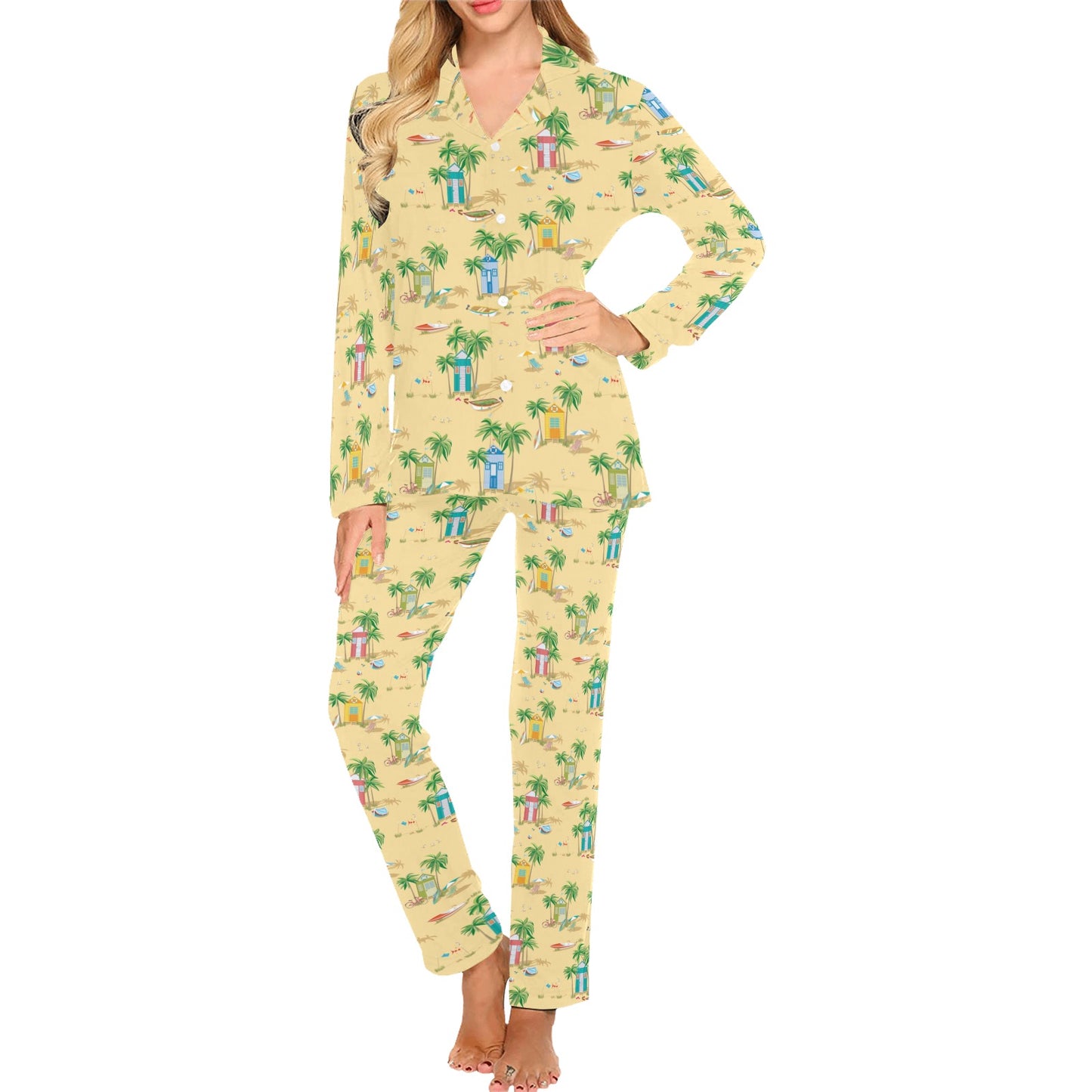 Beach Themed Pattern Print Design 01 Women's Long Pajama Set