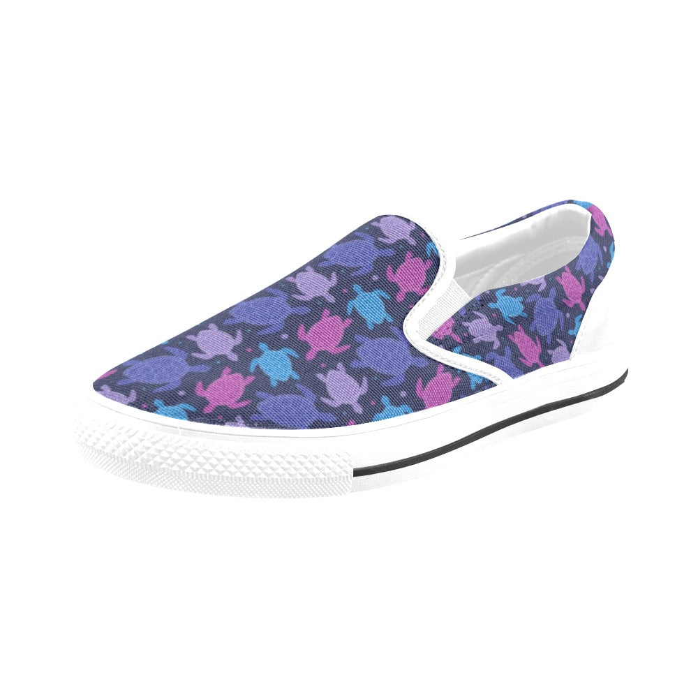 Sea Turtle Print Design LKS309 White Slip Ons Canvas Women's Shoes