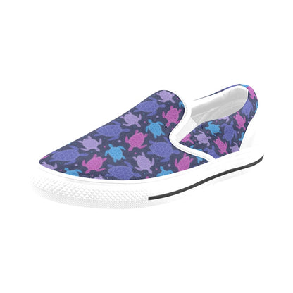 Sea Turtle Print Design LKS309 White Slip Ons Canvas Women's Shoes