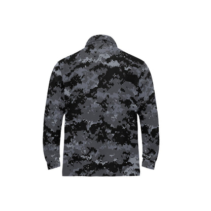 ACU Digital Black Camouflage Long Sleeve Polo Shirt For Men's