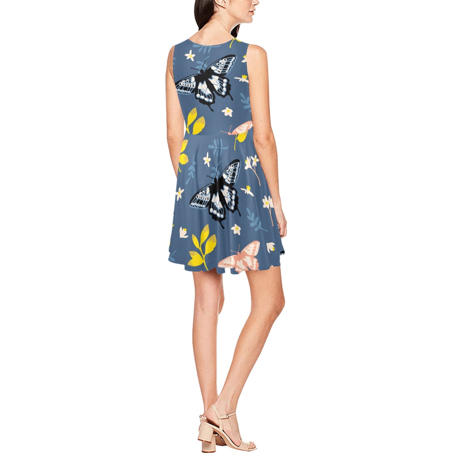 Monarch Butterfly Pattern Print Design 02 Sleeveless Dress