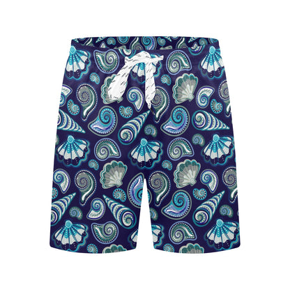 Beach Seashell Blue Print Men's Swim Trunks Beach Shorts