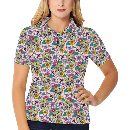 Sugar Skull Print Design LKS307 Women's Polo Shirt