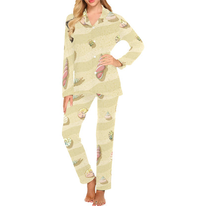 Beach with Seashell Theme Women's Long Pajama Set