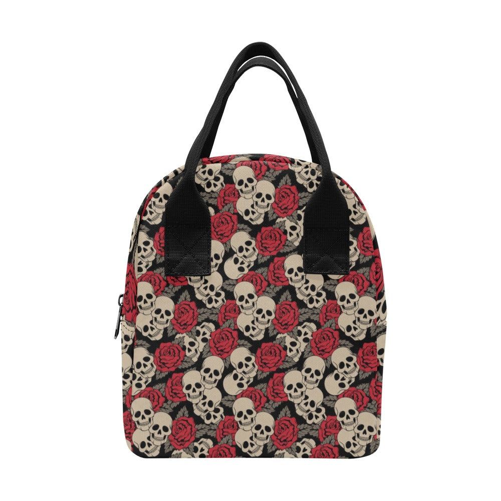Skull And Roses Print Design LKS301 Insulated Lunch Bag