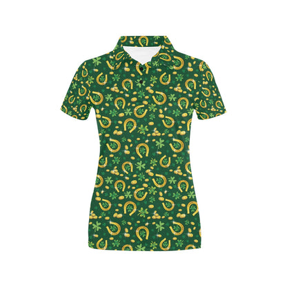 Shamrock Horse Shoes Saint Patrick's Day Print Design LKS307 Women's Polo Shirt