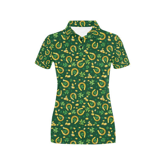 Shamrock Horse Shoes Saint Patrick's Day Print Design LKS307 Women's Polo Shirt