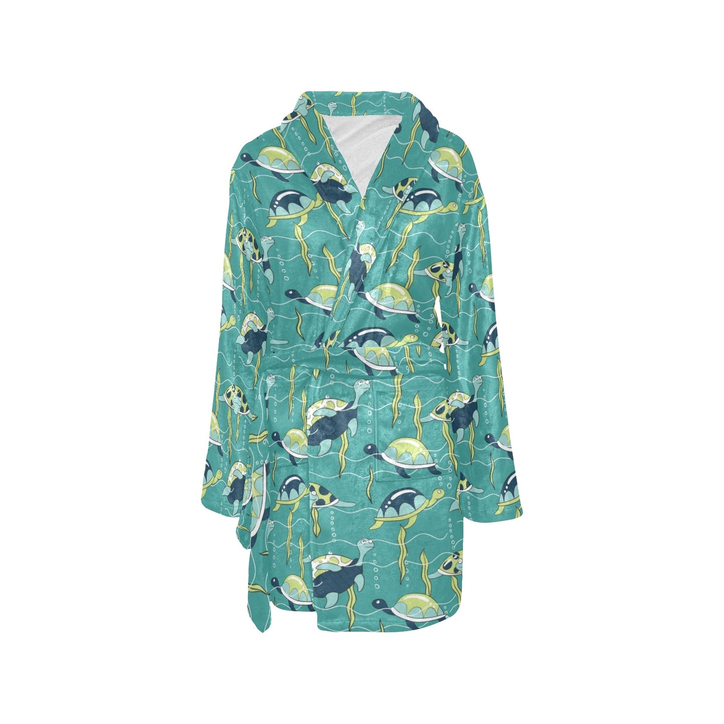Sea Turtle Pattern Print Design T08 Women's Fleece Robe