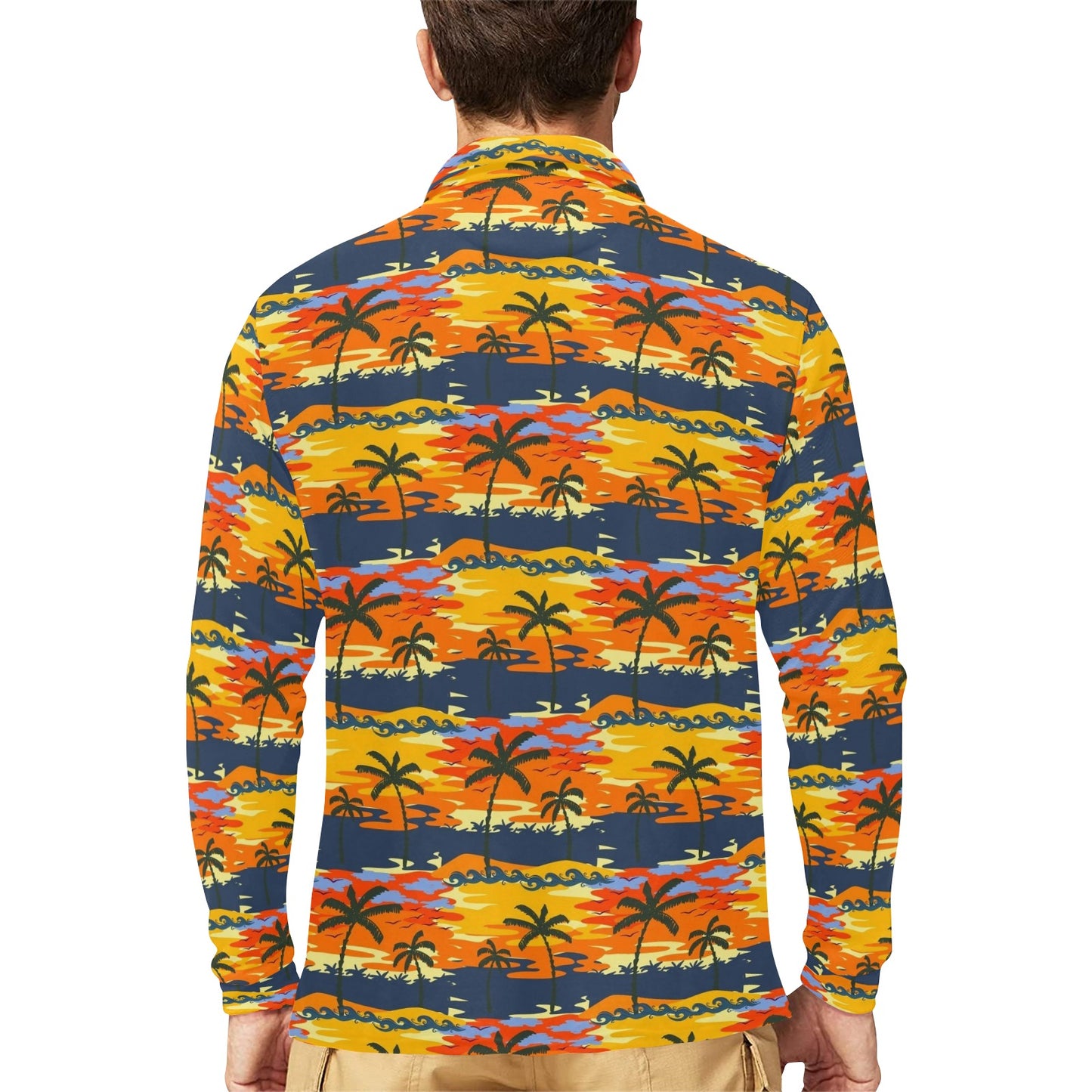 Palm Tree Pattern Print Design PT010 Long Sleeve Polo Shirt For Men's