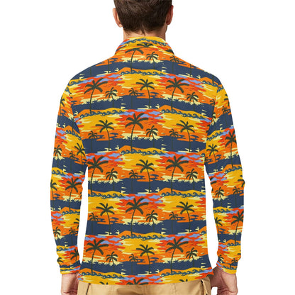 Palm Tree Pattern Print Design PT010 Long Sleeve Polo Shirt For Men's