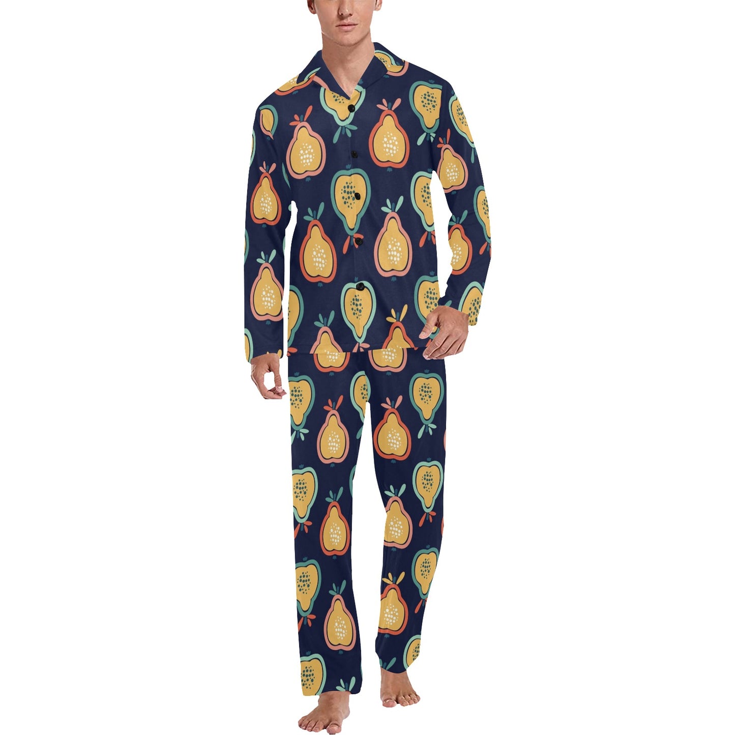 Pear Pattern Print Design PE03 Men's Long Pajama Set