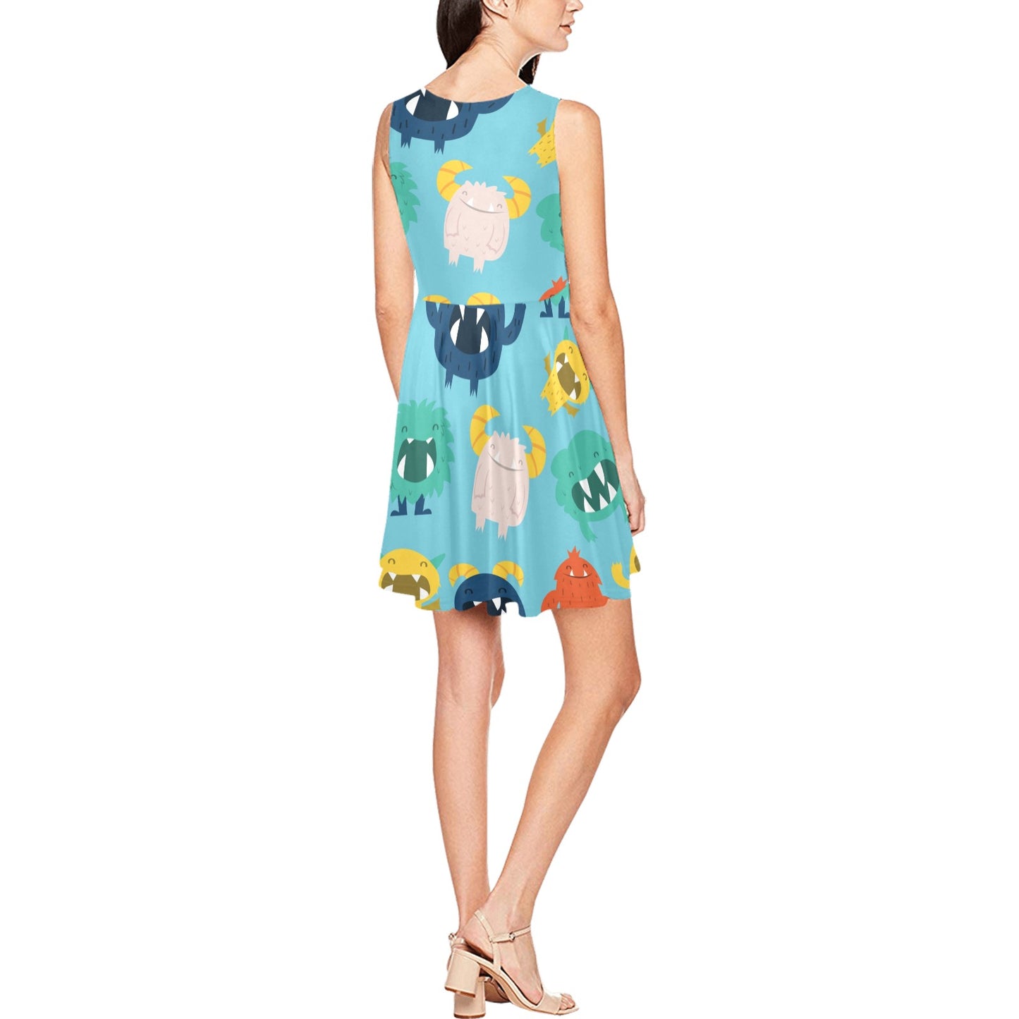 Monster Cartoon Pattern Print Design 03 Sleeveless Dress