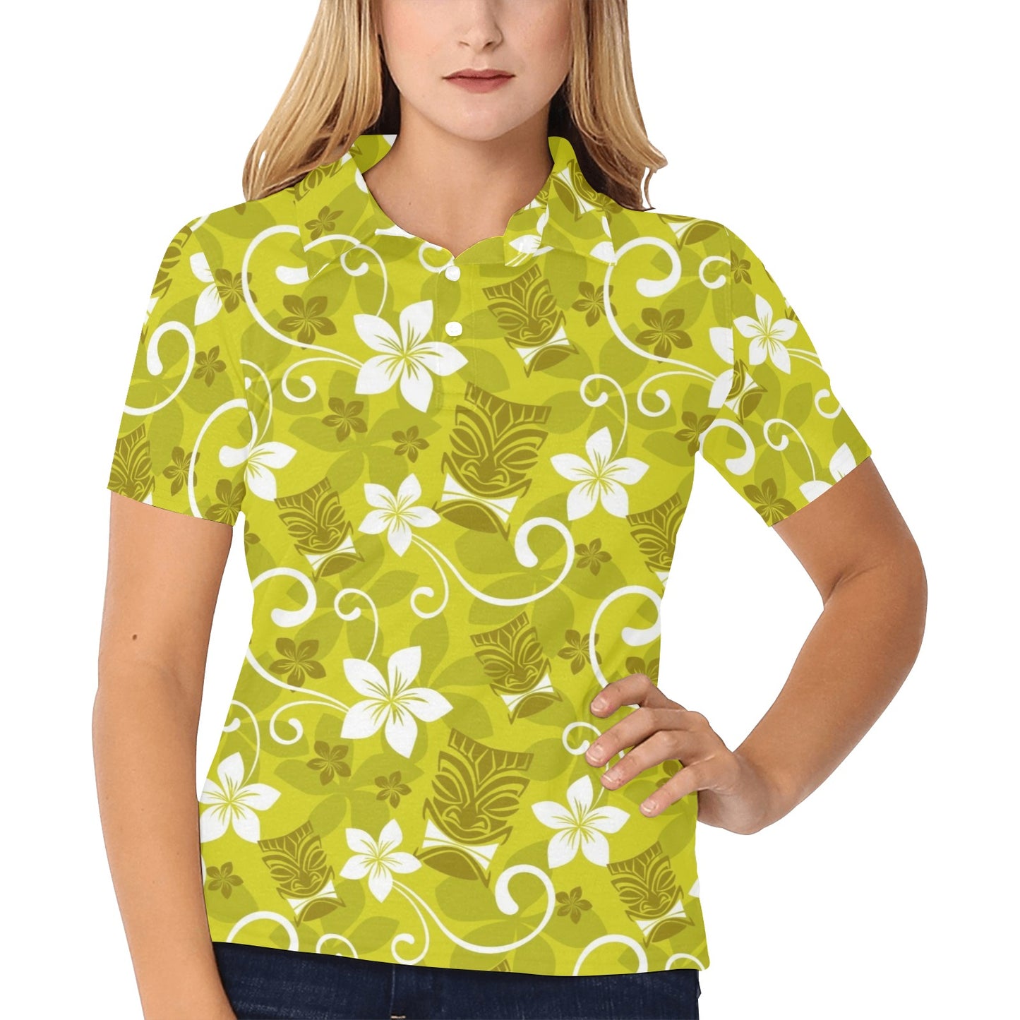 Hawaiian Themed Pattern Print Design H019 Women's Polo Shirt