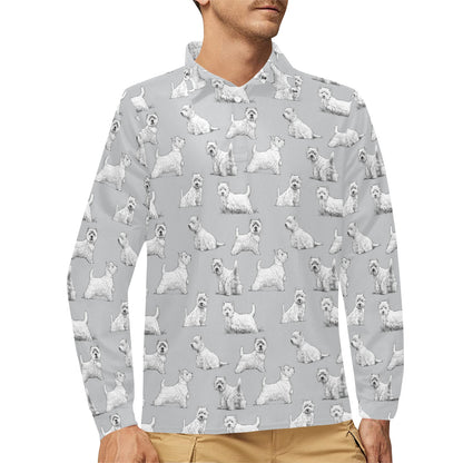 Scottish Terriers Print Design LKS3011 Long Sleeve Polo Shirt For Men's