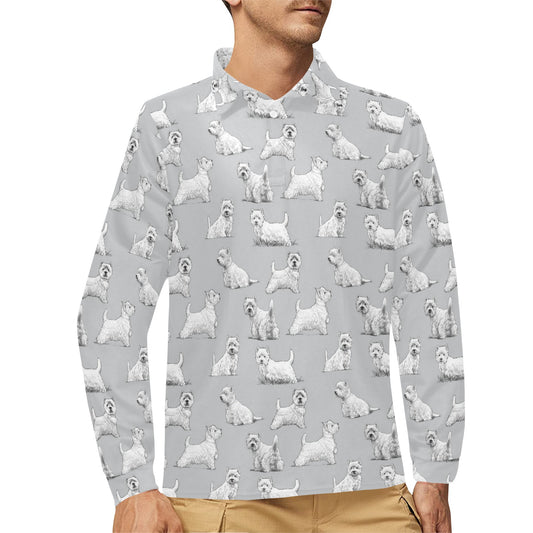 Scottish Terriers Print Design LKS3011 Long Sleeve Polo Shirt For Men's