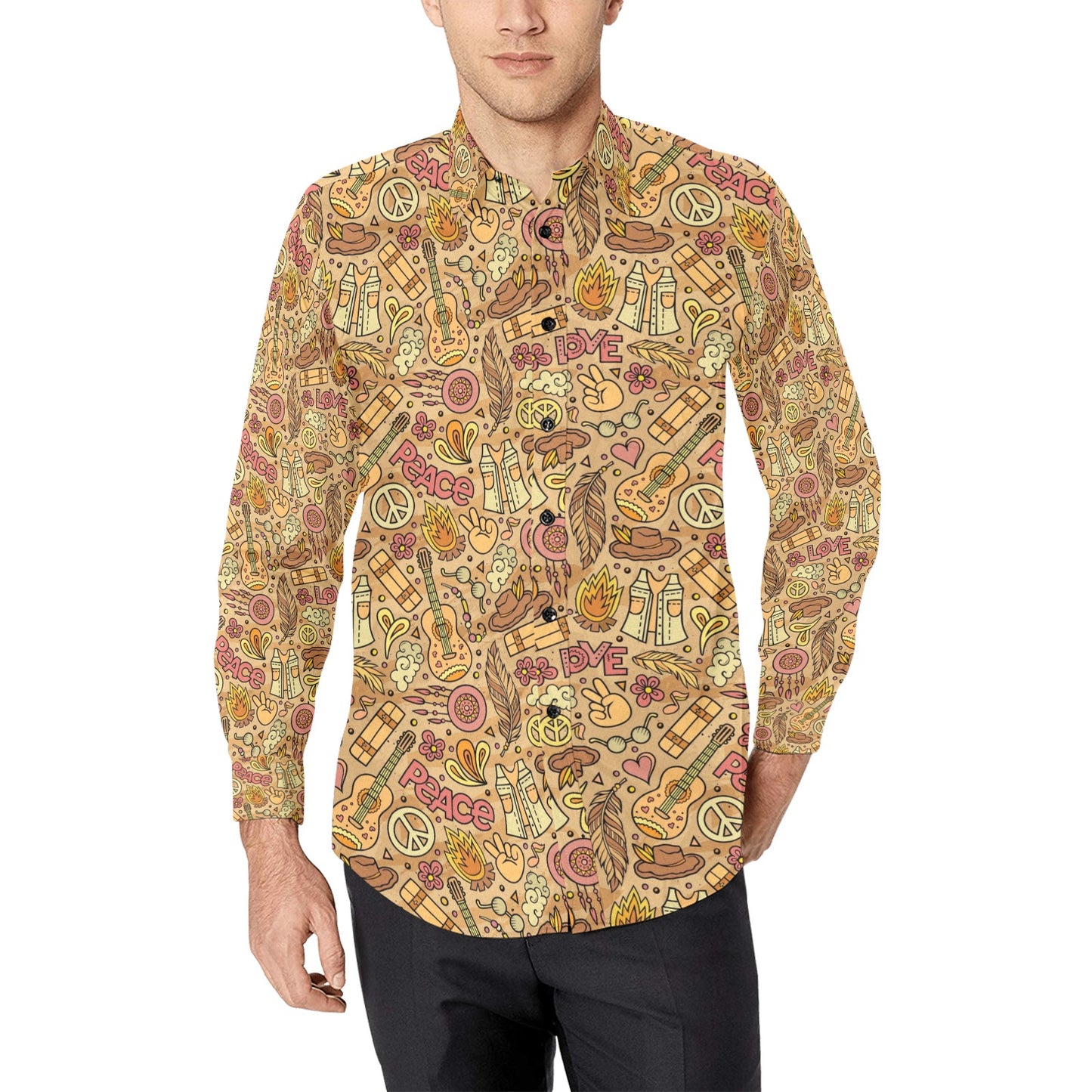 Hippie Print Design LKS305 Men's Long Sleeve Dress Shirt