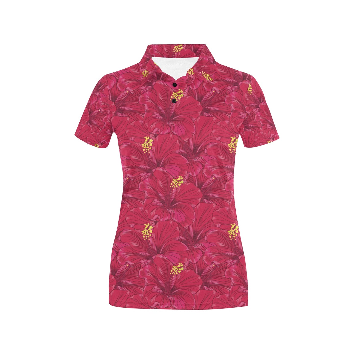 Hibiscus Red Pattern Print LKS308 Women's Polo Shirt