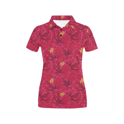 Hibiscus Red Pattern Print LKS308 Women's Polo Shirt