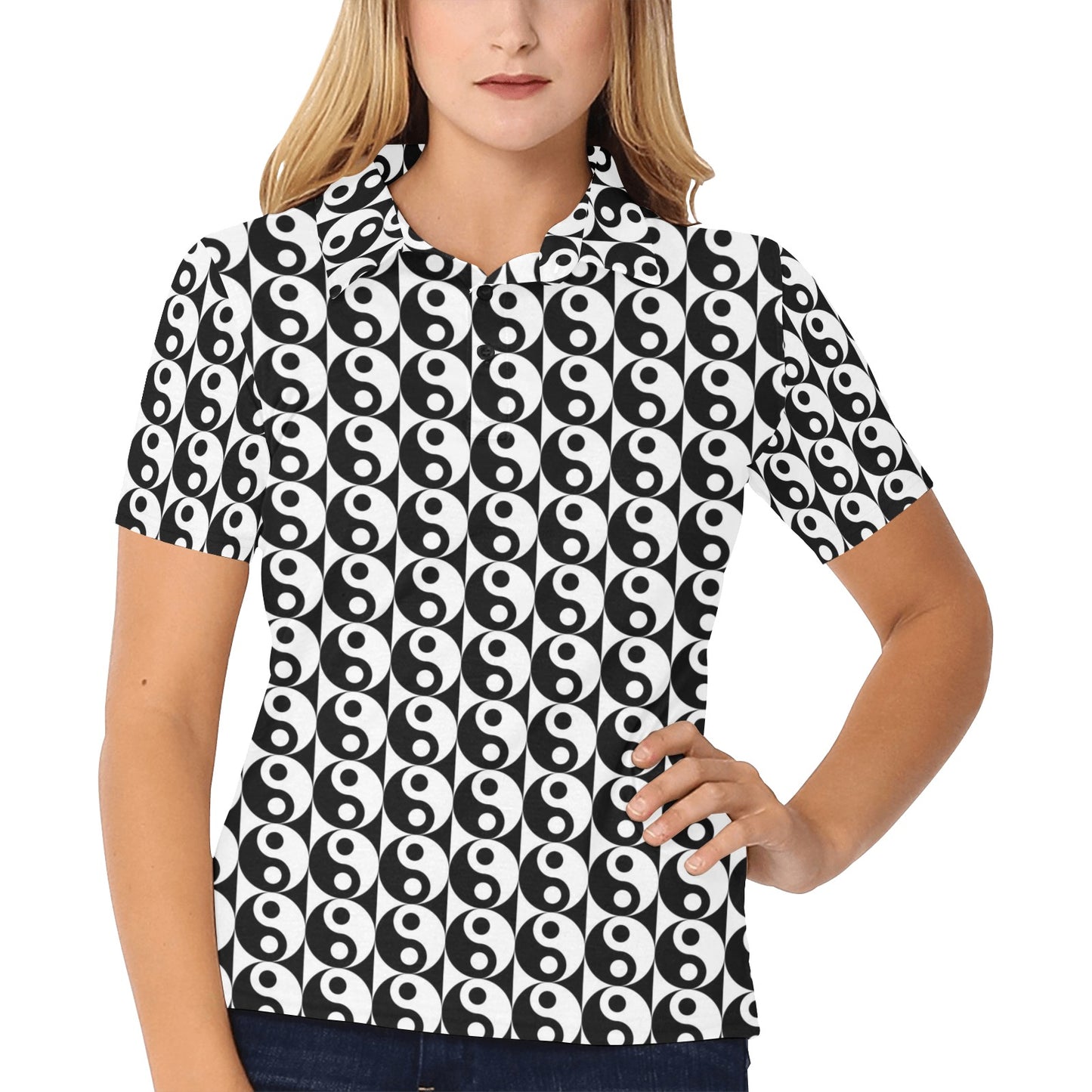 Yin Yang Classic Pattern Design Print Women's Polo Shirt