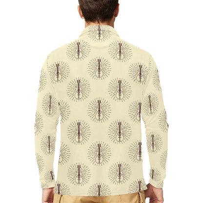 Mandolin Pattern Print Design 02 Long Sleeve Polo Shirt For Men's