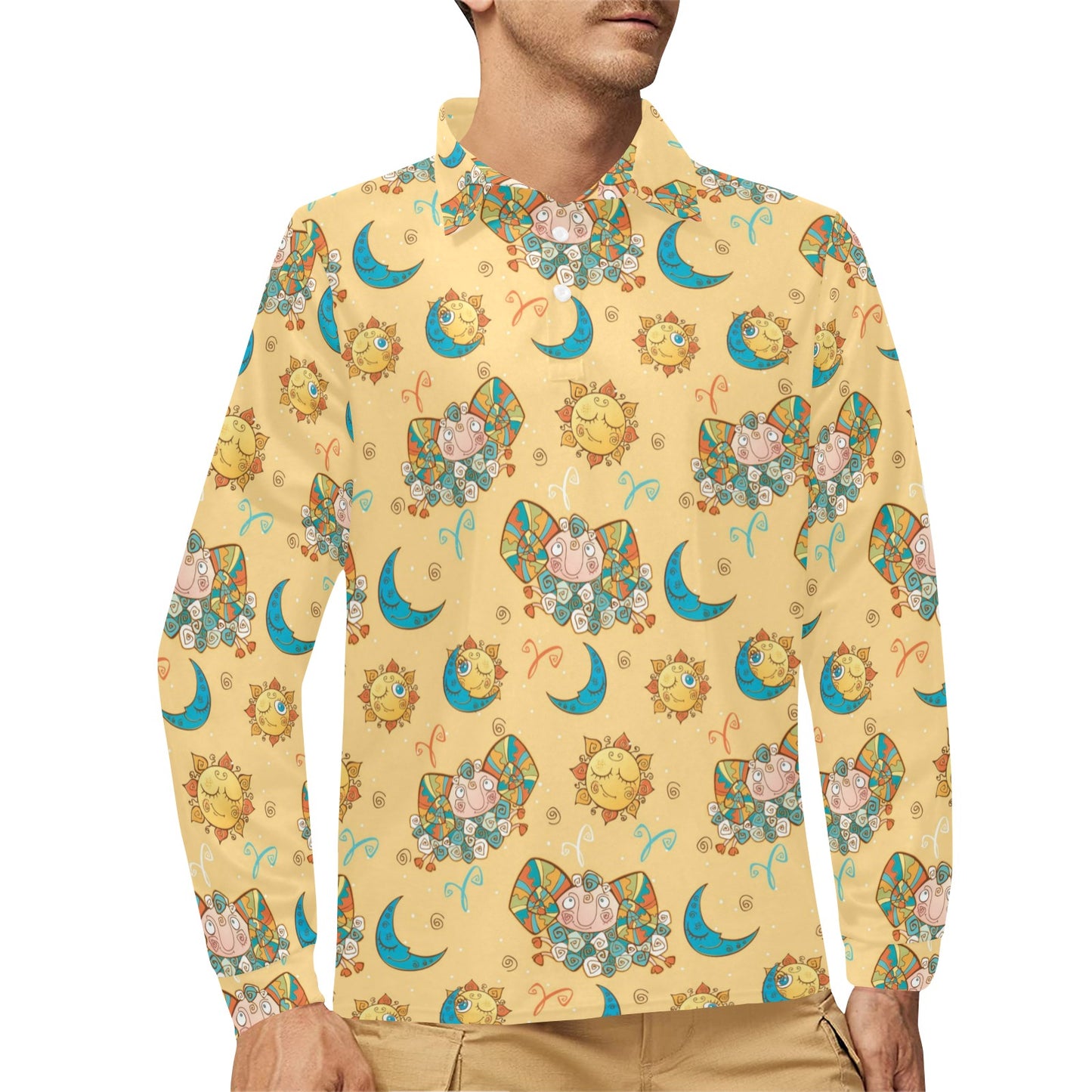 Aries Zodiac Pattern Print Design 03 Long Sleeve Polo Shirt For Men's