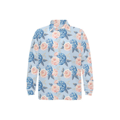Hydrangea Pattern Print Design HD06 Long Sleeve Polo Shirt For Men's