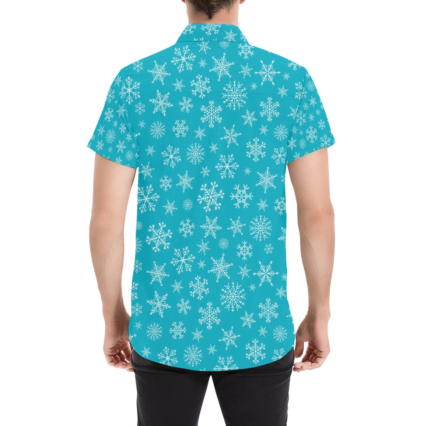 Snowflake Print Design LKS304 Men Short Sleeve Button Up Shirt