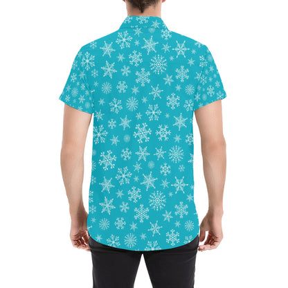 Snowflake Print Design LKS304 Men Short Sleeve Button Up Shirt