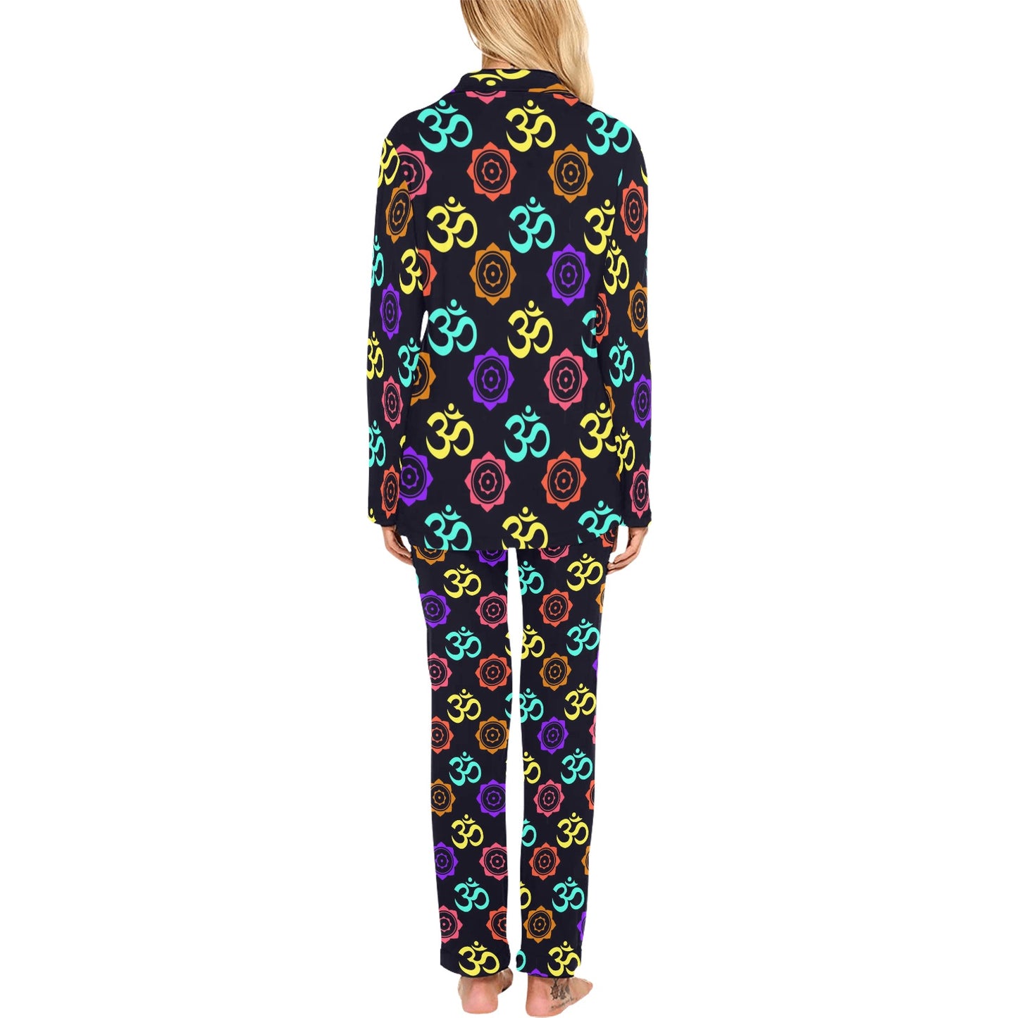 Chakra OM Print Pattern Women's Long Pajama Set