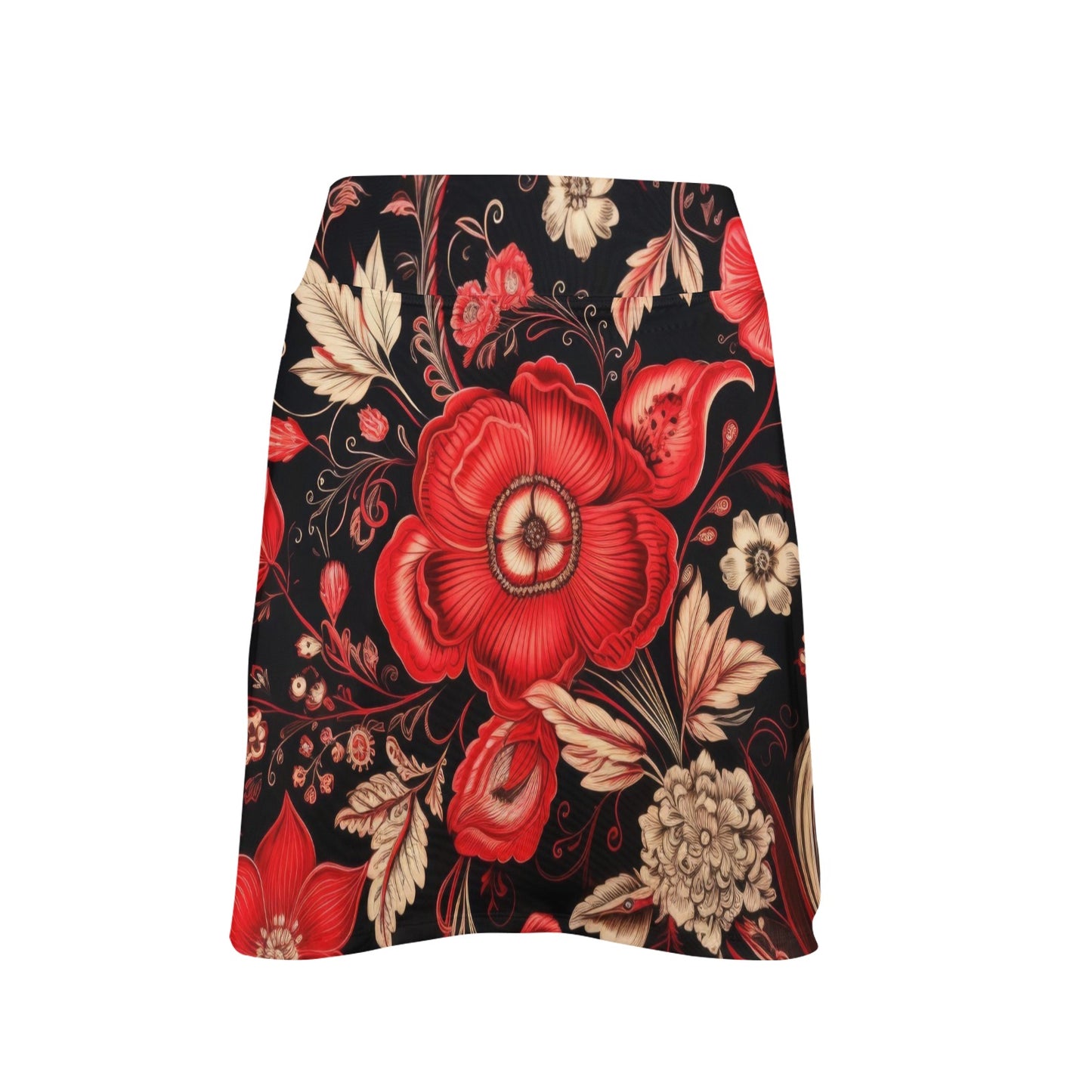 Bandana Style with Red Hibiscus Women's Golf Skirt with Pocket