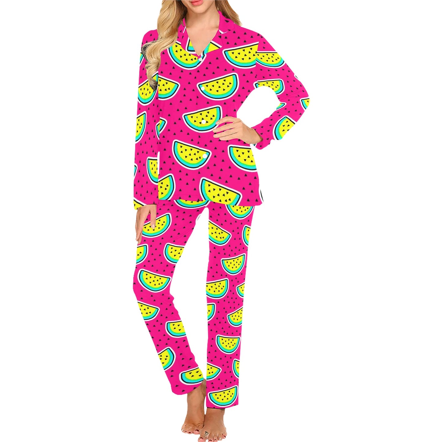 Watermelon Pattern Print Design WM04 Women's Long Pajama Set