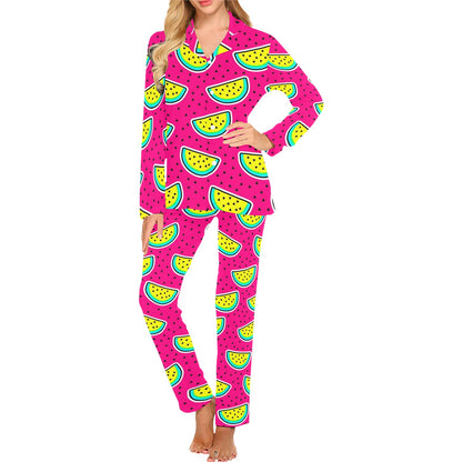 Watermelon Pattern Print Design WM04 Women's Long Pajama Set