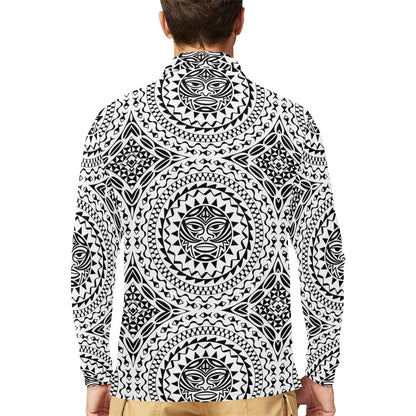 Polynesian Tribal Mask Long Sleeve Polo Shirt For Men's